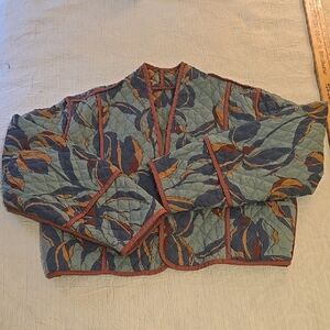 Steve Madden Quilted Jacket in Teal, Navy & Rust Trim